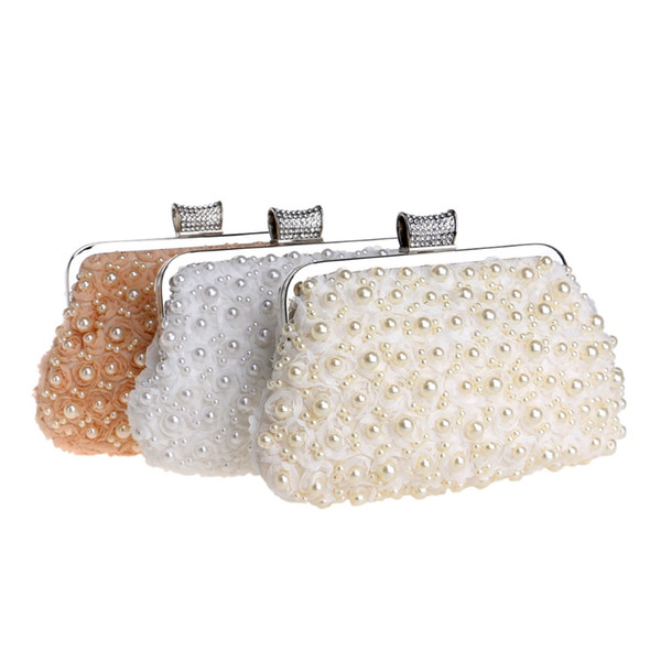 Bridal clutch Women Clutch handbags Evening Clutch Bags Wedding Bridal Handbag Pearl Beaded Lace Rose Fashion Rhinestone Bags