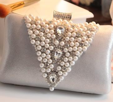 New Brital Hand Bag Crystal Wedding Women Clutch Bags Pearls Rhinestone Silver Purple Black Grey Golden Fashion Party