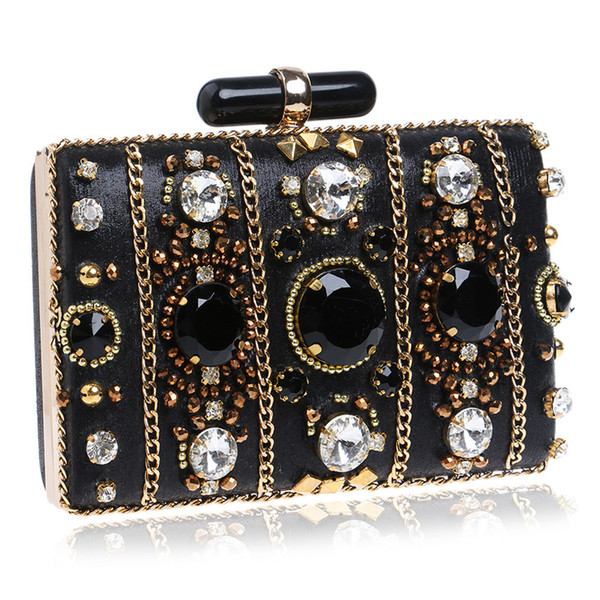 Fashion Trend New Evening Bags Black beaded Clutch wedding bridal clutches party dinner purse chains handbag