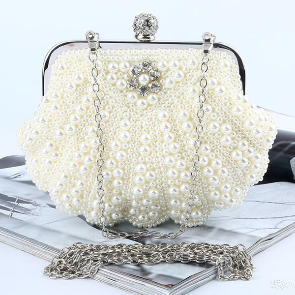 Cheap Ivory White Pearls Wedding Bridal Hand Bags 2017 Hot Style Fashion Women Beaded Clutch Bags For Party Evening Handbags