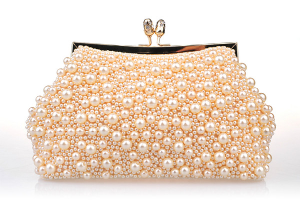 New Fashion Two Chains Women Pearl Evening Bag Clutch Gorgeous Bridal Wedding Party handbag Free Shipping