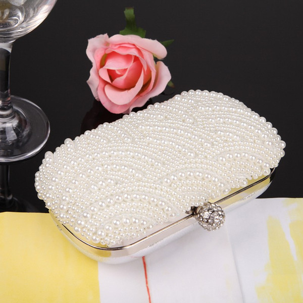 2015 Hot Fashion Handmade Beaded Pearl Evening Bag Clutch Crystal Purse Bag Party Wedding Bag Free Shipping