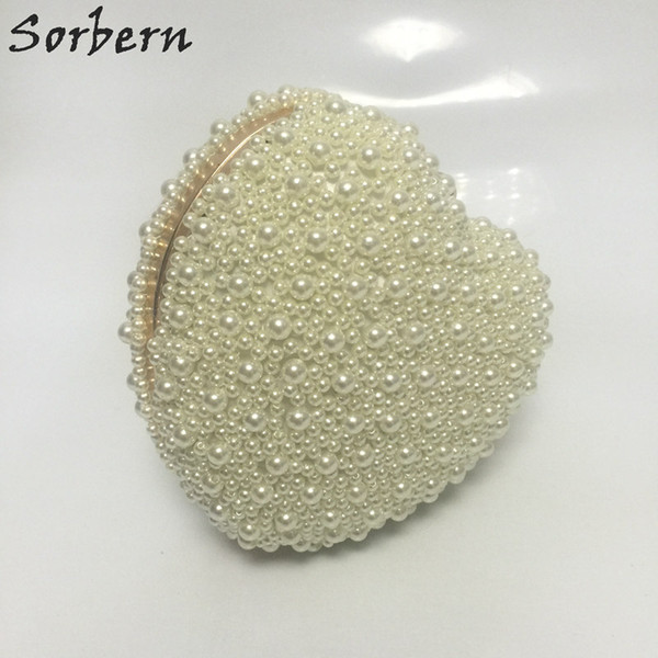 White Heart Wedding Handbags Clutch Beading Party Bags Bridal Accessories Evening Bags Imitation Pearls Party Handbag Dinner Clutch