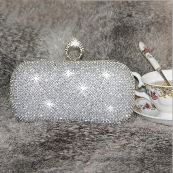 Shining Crystal Silver/Black/Gold Bridal Hand Bags 2017 Big/Small Style Fashion Ring Women Clutch Bags For Party Evenings Formal