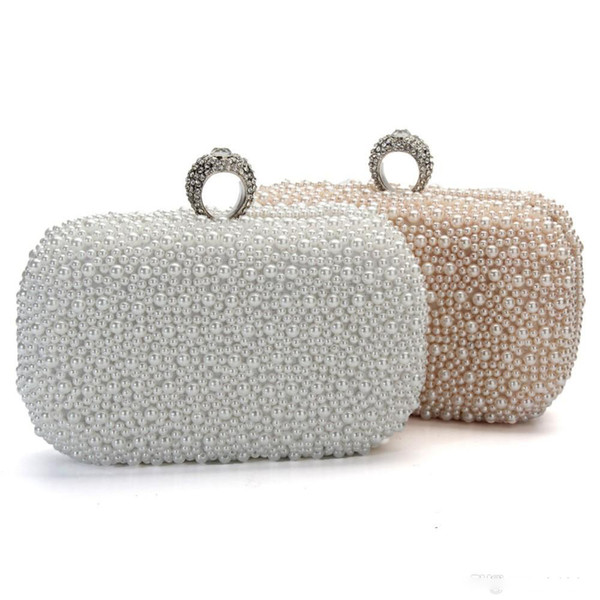 2018 Women Evening Clutch Bag Gorgeous Pearl Crystal Beading Bridal Wedding Party Bags CrossBody Handbags Phone Lady