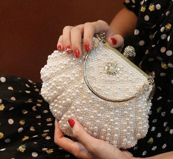 hot sell new style bridal hand bags handmade diamond pearl clutch bag makeup bag wedding evening party bag shuoshuo6588