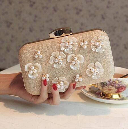 New Arrival Rose Gold Bridal Hand Bags for Wedding Flap Handmade Flowers Evening Party Clutch Elegant Women Formal Party Hand Bags