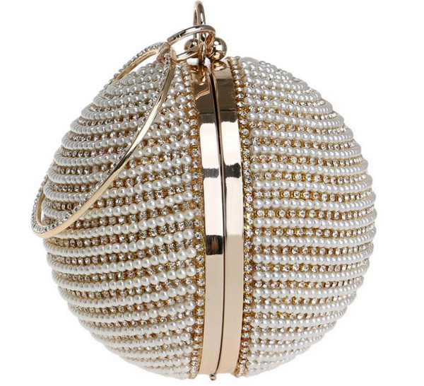 2018 The Fashion 3 Colors European and American Round Dinner Bag Ladies Gold-plated Silver Pearl Handbag