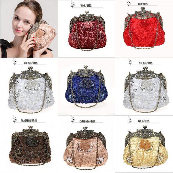 2017 Glamor Glassbeads Embroidered HandBags For Wedding Evening Party Formal Ladies Bags Satin Cloth Beaded Double Handle Bags