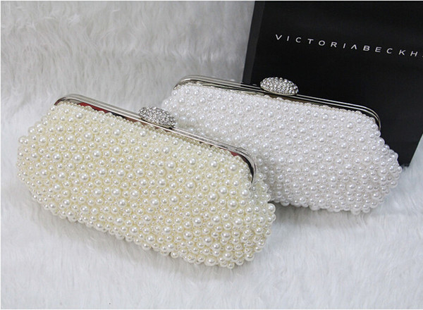 2018 Desinger Pearl Crystal Bridal Hand Bags Free Shipping Bridal Accessory Womens Evening Wedding Party Clutch Bag In Stock White Ivory QM