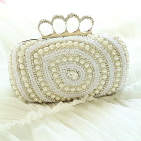 Ivory Pearl Bridal Hand Bags Rhinestones Evening Bags For Brides Box Shaped Bags Clutch Bridesmaid Clutches Handbag Wedding Purses White