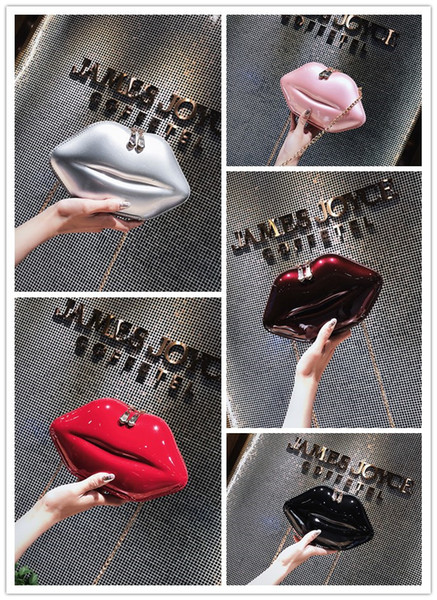 Shinny Bling Mouth Red Pink Black Bridal Hand Bags 2017 Hot Style Fashion Love Heart Women Clutch Bags For Party Evenings Formal