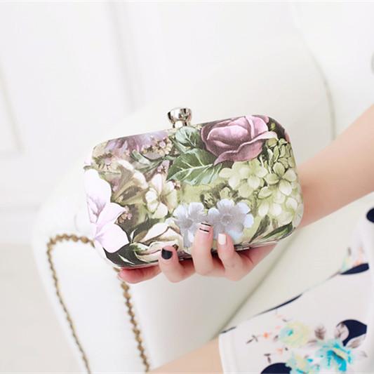 Romantic 2015 New Fashion Printed Flower Leaf Hand Bags For Women Cheap High Quality Clutches With Out Strap EN9117