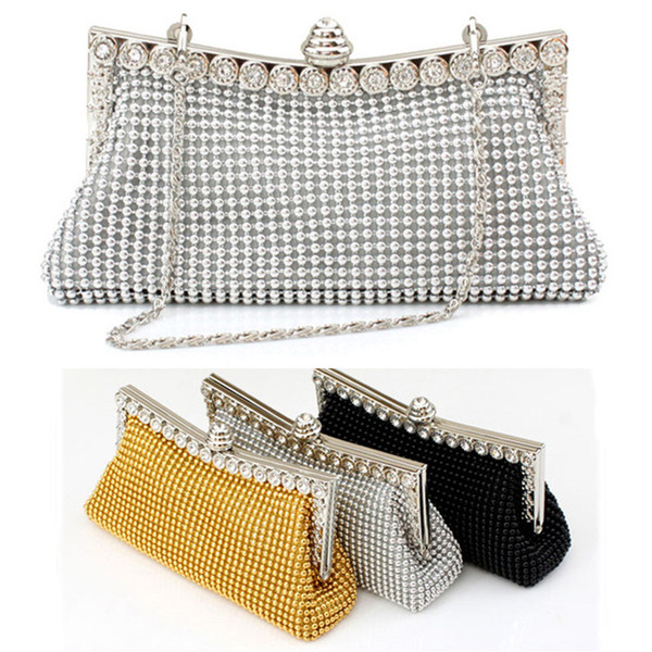 Luxury Wedding Hand Bags New Gold Silver Black Bridal Prom Evening Cocktail Party Evening Clutch Handbag Lady Purse Epacket Free Shipping