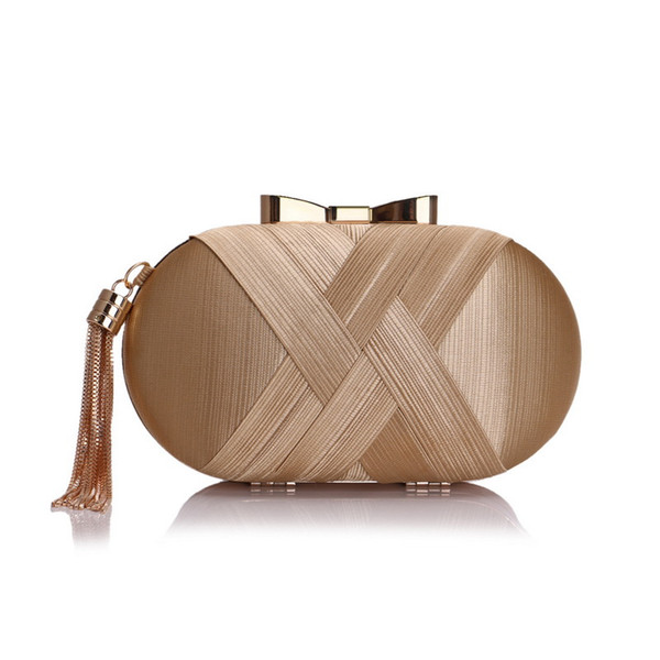 New Arrival Hot Style Satin Bridal Handbag with Tassel Decoration Banquet Evening Dress Clutch Purse Minaudiere Pillow Bag