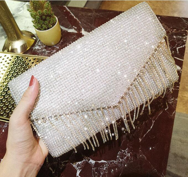 2018 Bling Bling Bridal Hand Bags Evening Party Crystals Handbag Handmade Tassels Envelope Bags Wedding Bag Clutches Accessories