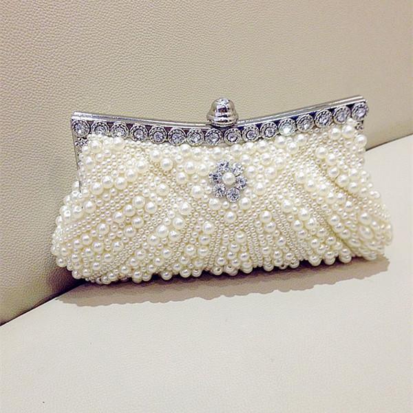 Cheap Pearls Hobos Ivory Bridal Hand Bags 2015 Hot Style Fashion Women Beaded Clutch Bags For Party Evening EN8216