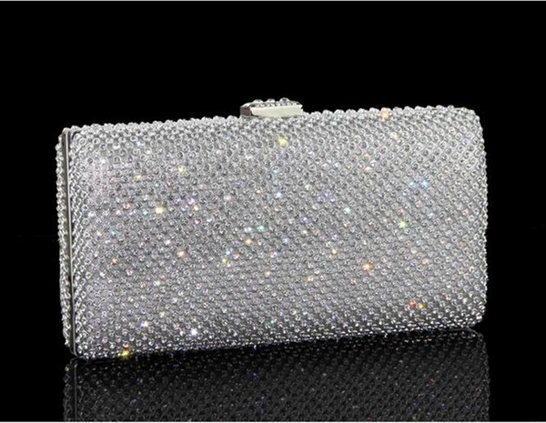 100%Real Image Bling Bling Shiny Czech Diamond Handbag Evening Bag Flap Package Wedding Party Clutches 2017-2018