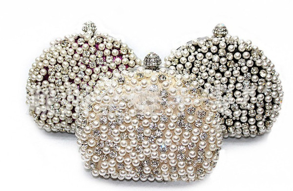 Amazing Full Pearls Crystal Beaded Bridal Wedding Hand Bags Ring Bag Ladies Evening Party Celebrity Small Clutch Dinner Bags