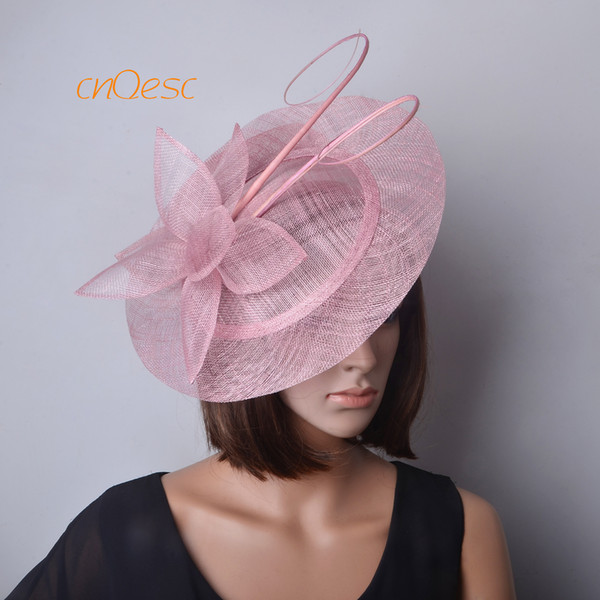 NEW Blush pink BIG Sinamay Fascinator Hat with long ostrich spine for Races tea party.