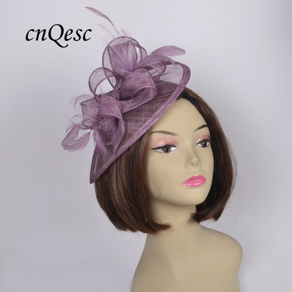 NEW Lavender purple feather sinamay fascinator formal derby hat in SPECIAL shape for weddings,party,kentucky derby.