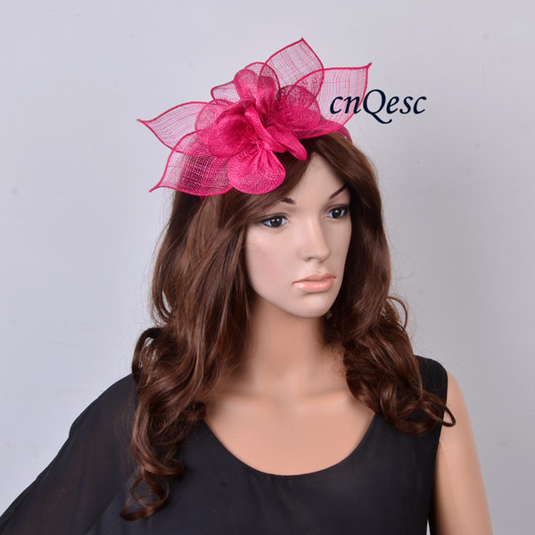 NEW ARRIVAL Fuchsia hot pink sinamay fascinator wedding hat with sinamay flowers and leaves for Kentucky Derby Races Wedding church party