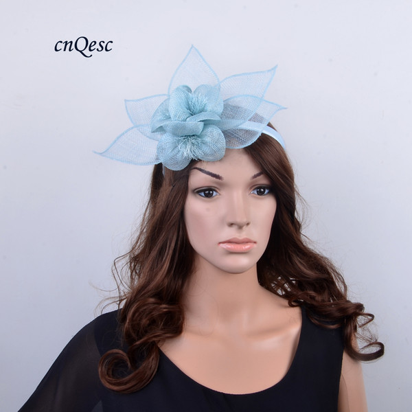 NEW ARRIVAL pale blue sinamay fascinator with sinamay flowers and leaves for Kentucky Derby Races Wedding church party