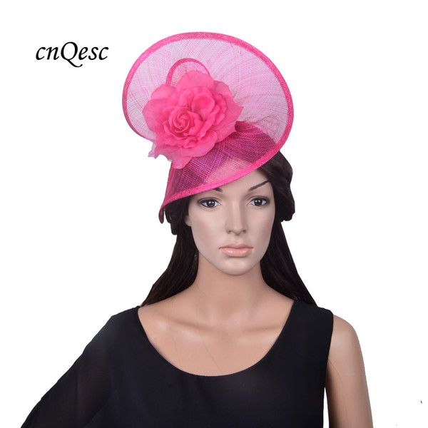 Exclusive design BIG Fuchsia hot pink sinamay fascinator wedding hat fedora with silk flower for wedding Kentucky Derby