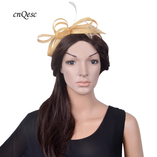 NEW elegant champagne gold Small Fascinator Sinamay hat bridal accessories for Kentucky Derby Wedding races party