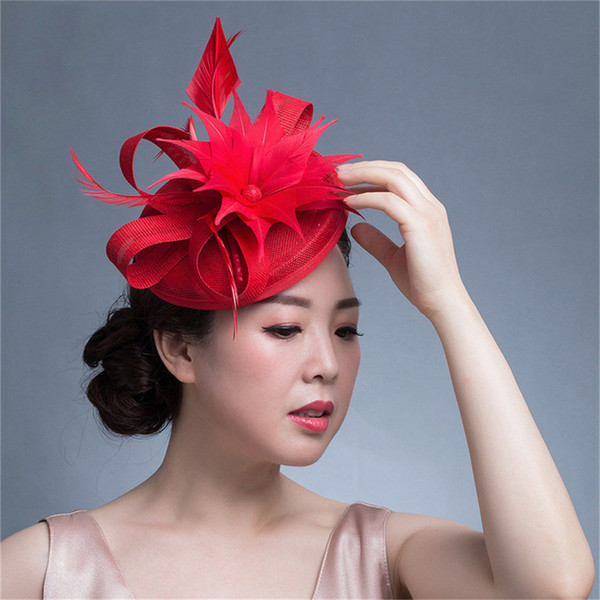 Mingli Tengda 2018 Pink/Red Formal Feather Wedding Hats for Women Elegant Vintage Bridal Hats Bridal Accessories chapeu noiva