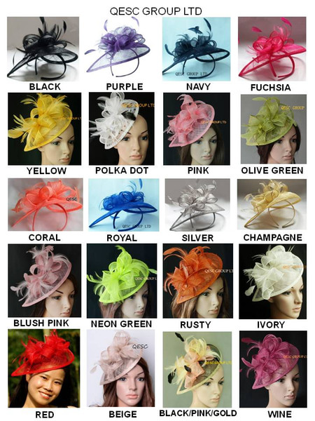 26 colours.Classic HOT sinamay fascinator hat in SPECIAL shape with feathers for Kentucky Derby wedding party church