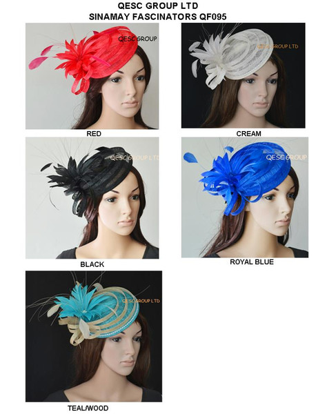 new Sinamay hat fascinator with feather flower & rhinestone for races.turquoise,purple,cream,black and fuchsia.