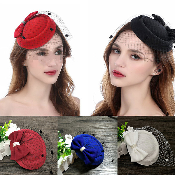 Vintage Women White Black Red Kentucky Derby Fascinator Hats 10 Colors Wedding Bridal Church Bow Cheap Sinamany Hats Bridal Accessories