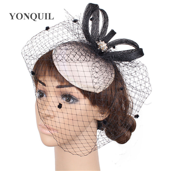 Vintage women Fascinator fabric Cocktail Hat black Hairband Veiling Headband Lady Wedding Party Headdress DIY Hair Accessoies SYF283