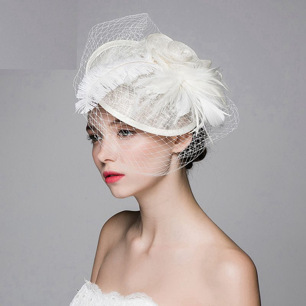 Vintage Wedding Birdcage Veil Hat With Feather 1920s Classy Boho Wedding Headpieces Fascinate Women Wedding Hats For Bride 2019 Trend