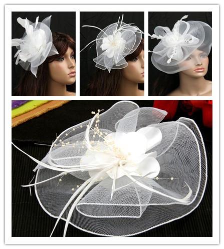 2018 New Coming Bridal Net Feather Hairpin White Sea Hat Pure Handmade Flowers Wedding Performance Headwear Big Event Accessories