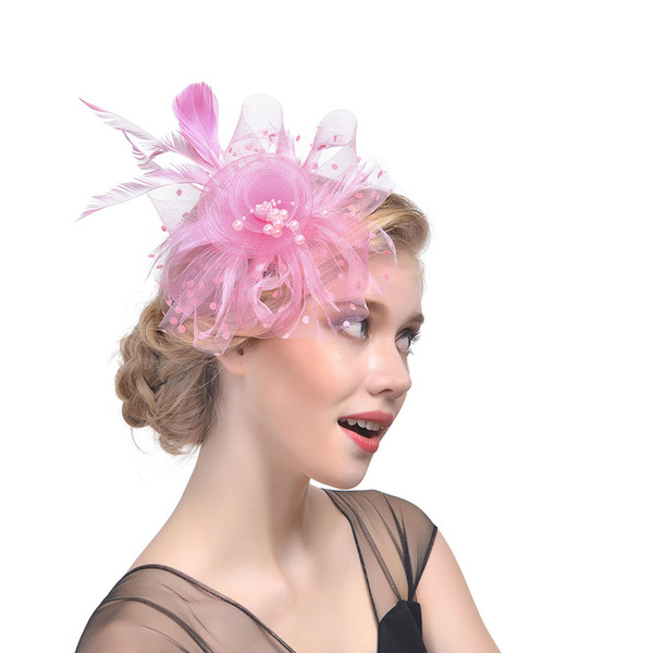 Blush Pink Vintage Bridal Hats Feather Headdress Flower Fascinator Great Gatsby Bridal Headwear For Wedding Party Black Navy White