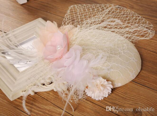 Newest Bridal Hats High Quality Small Flower Hats For Women Free Shipping Wedding Hair Accessories Feather Party Hats Wholesale