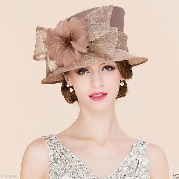 high quality Women's Hat Church Wedding NobleKentucky Hat Dress linen feather Sinamay hat Selling the best