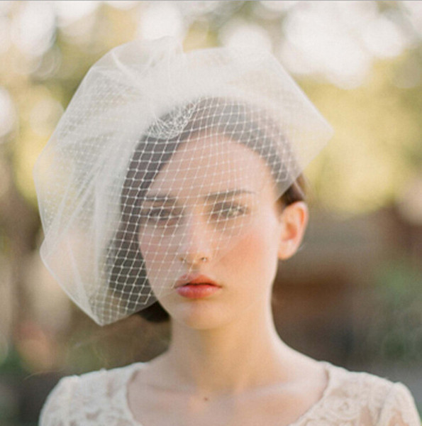 High Quality Elegant Ivory Birdcage Net Wedding Hats Bridal Fascinator Face Veils Feather Flower with Hairpin Bridal Hat