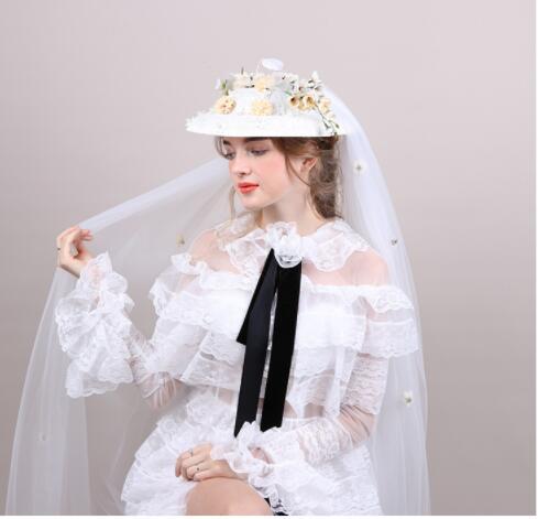 2019 Fairy Bridal Hats with Detachable Tulle Veil Boutique Wedding Hats Flower Hats for Brides Luxury Wedding Veils Creative Headpieces