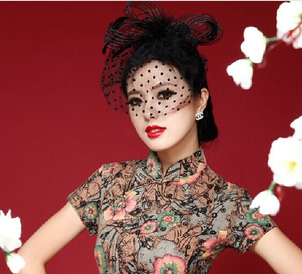 Attractive Vintage Mystery Perfect Feather Black Tull Headpiece Head Veil Wedding Bridal Accessories 2015 Bride Hat S-110