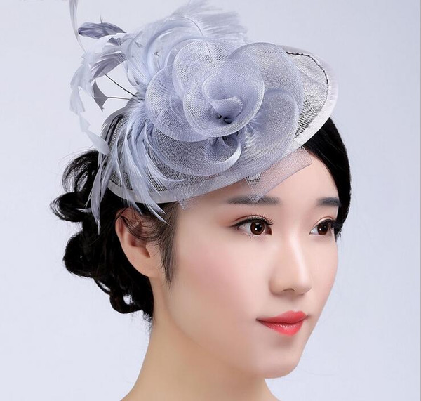 Ostrich hair color lady hat Creative Design hat female hat slap-up party hat bride headdress free shipping HT24