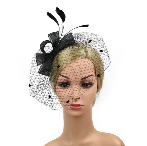 Hot selling Fashion Women Fascinator Hat Feather Mesh Hat Ribbons And Feathers Wedding Hat for women