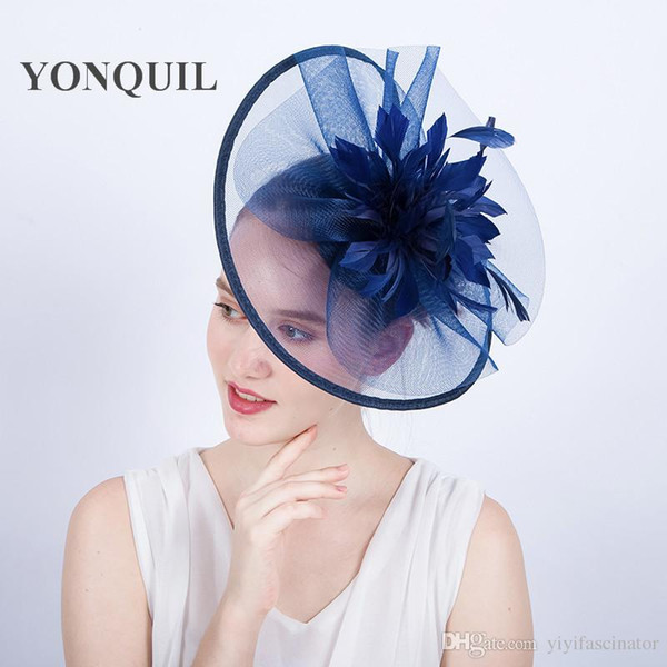 High quality New arrival royal ascot big fascinator hats DIY church halloween hats feather flower wedding hair accessories hair clips