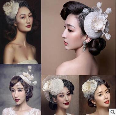 Wedding party bride veil accessories the bride hat headdress flower bud silk gauze feast stage performance photography props Hair Acc