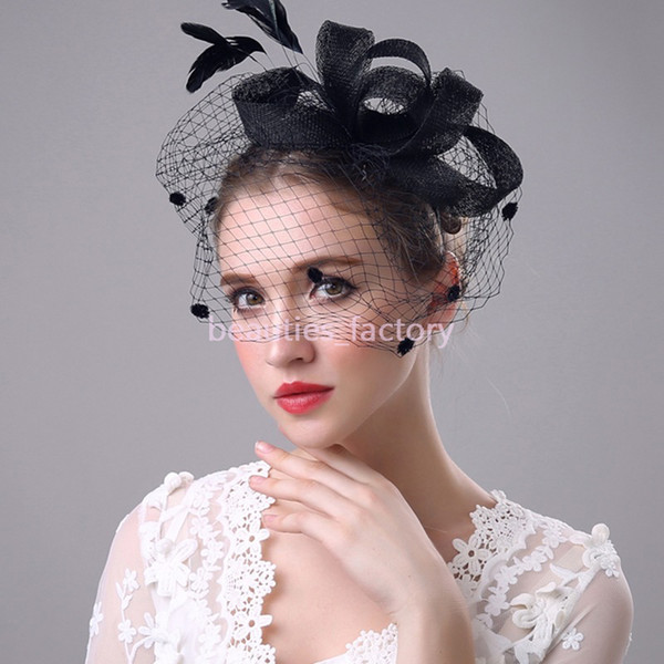 Bridal Veil Birdcage Flower Feathers Comb Blush Tulle Bride Wedding Hats Face Topknot Veils Hots Hat