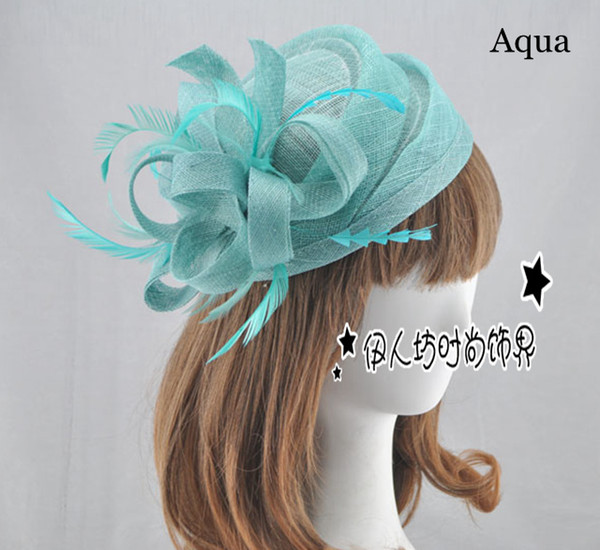 15 Colors Bridal Hats High Quality Small Flower Sinamay Hats For Women Free Shipping Wedding Hair Accessories Feather Party Hats Wholesale