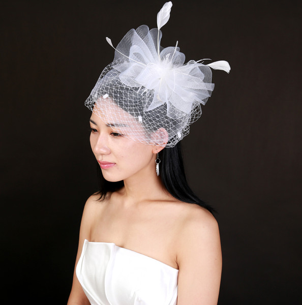 New Arrival Feather Tulle Women Hats For Wedding Party Special Occasion Formal Ladies Tulle Bridal Feather fascinator