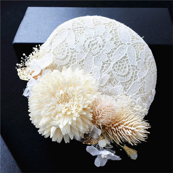 Vintage Women Wedding Hat Church Pillbox White Feather Fascinator Lace Cocktail Hat Headdress Hair Accessories Clip Tiara Party Prom Hats